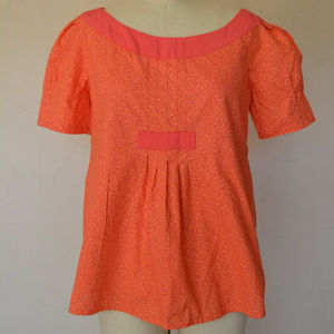 Neon orange peasant top, puff sleeves, pleating, cottagecore